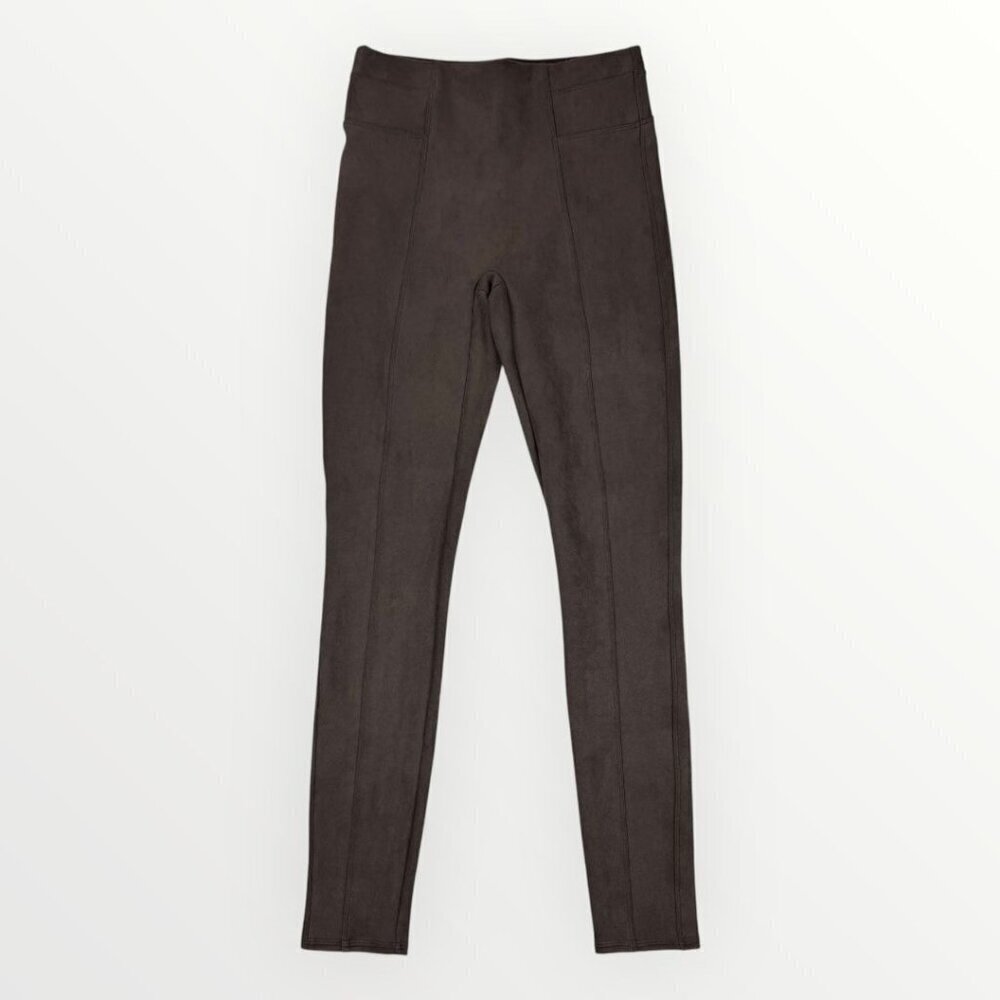 SPANX Womens M Suede Stretch High Waisted Velvety Soft Leggings Brown Pull Ons